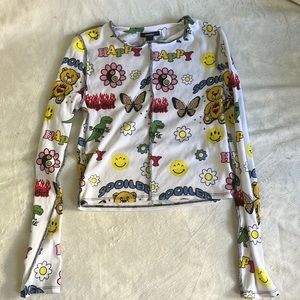 Forever 21 Crop Top Printed Long Sleeve Shirt Medium